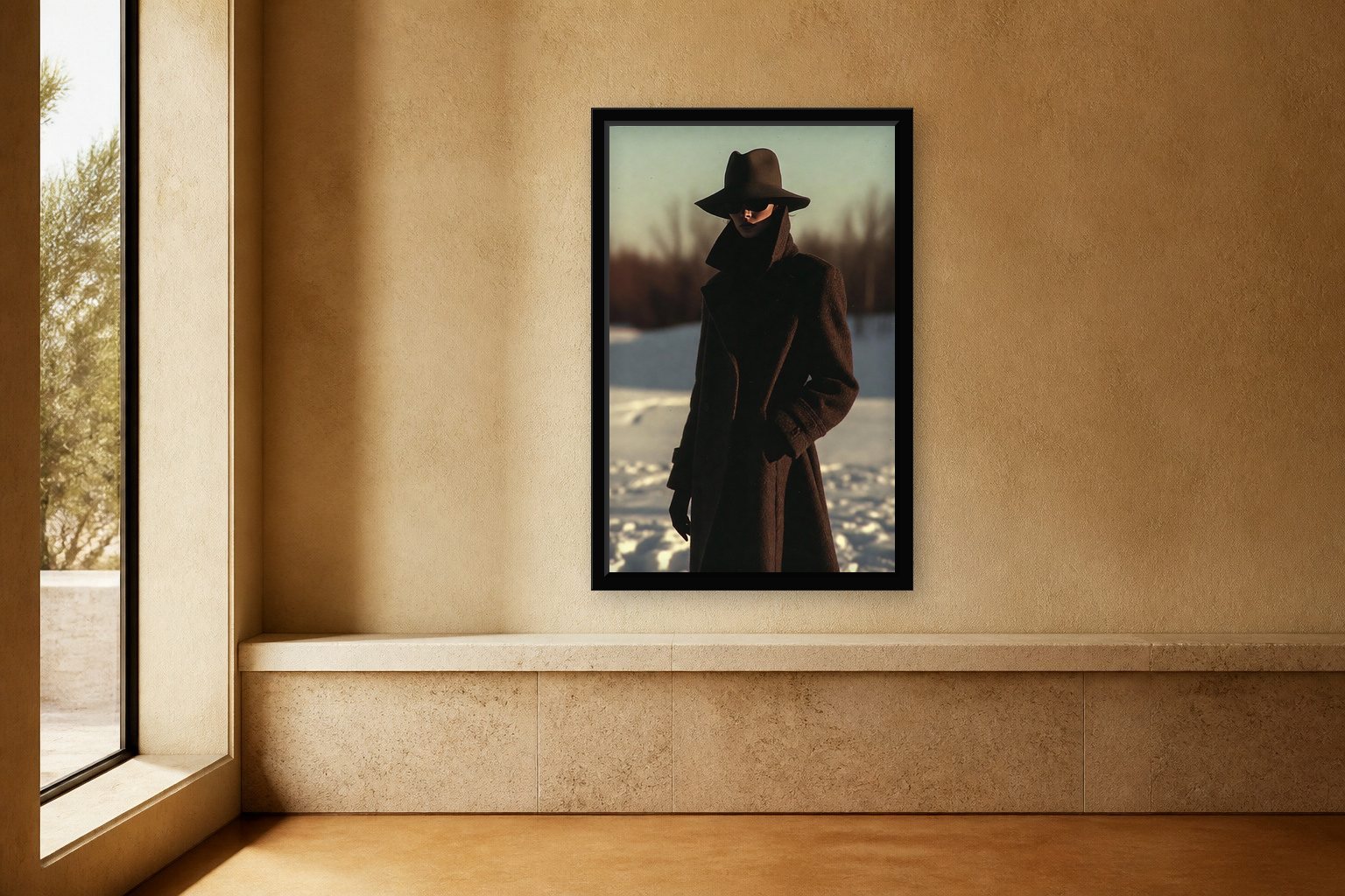 bruma in room, thick black frame