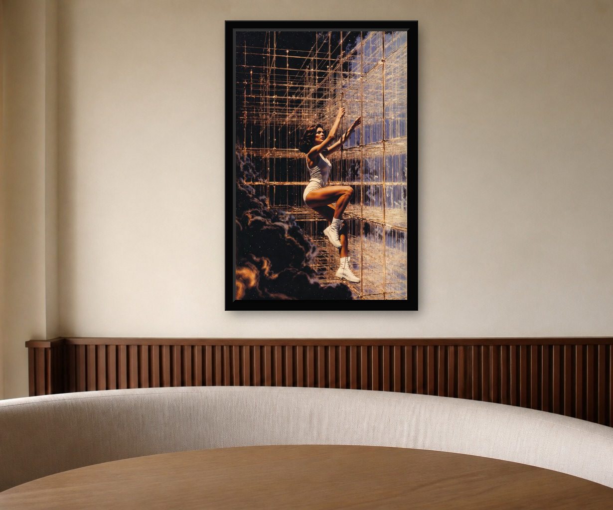 Fastigium in room, thick black frame