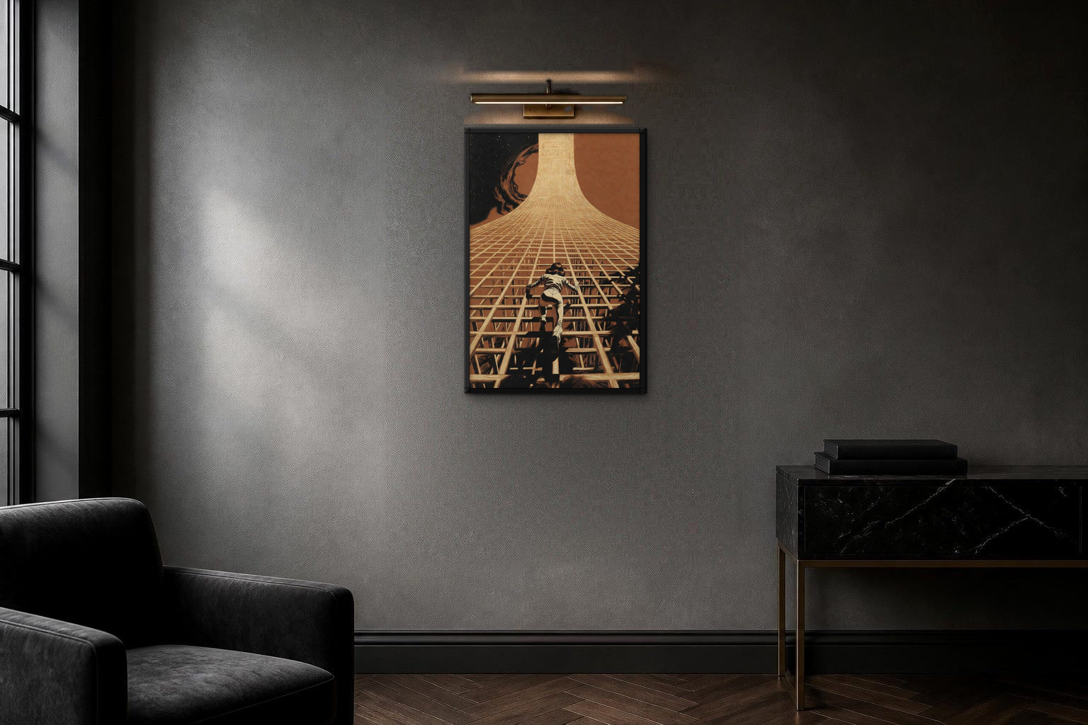 Ascensus in room, thick black frame
