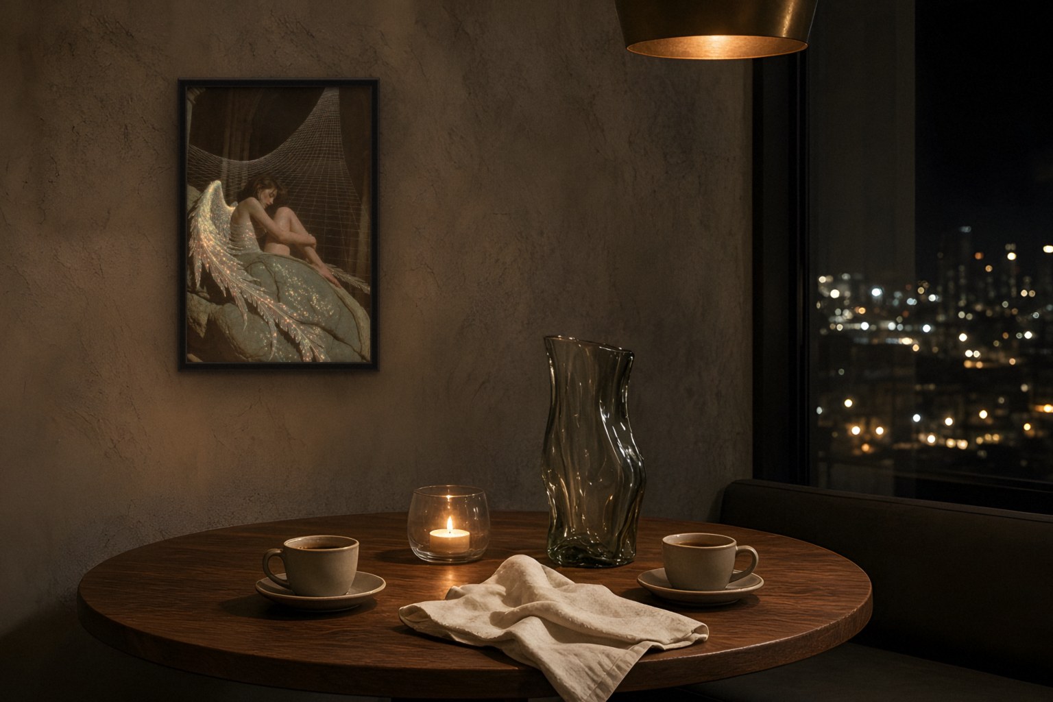 petra in room, thick black frame