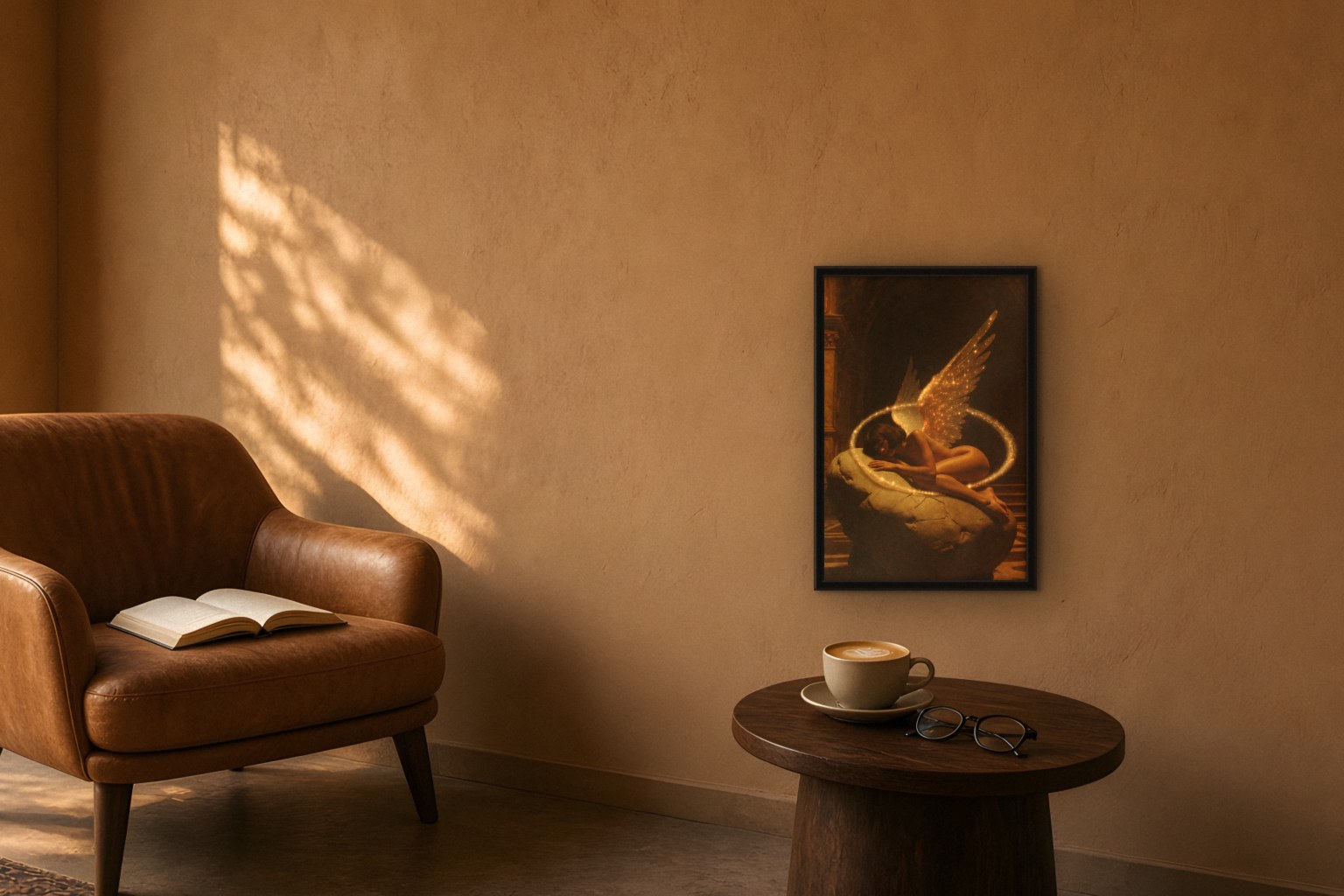 spira in room, thick black frame