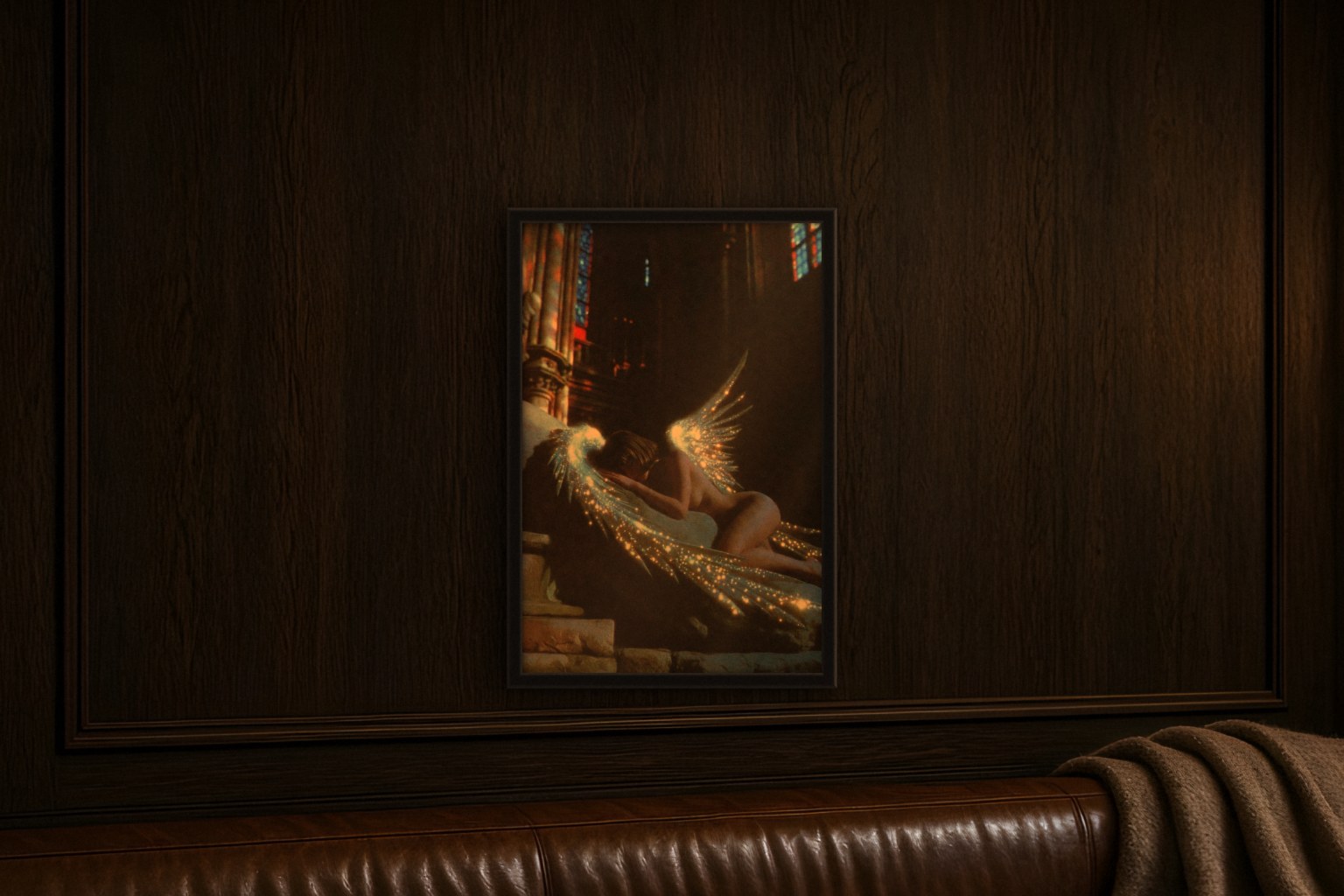 velamen in room, thick black frame
